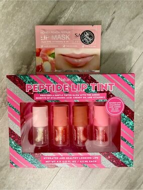 NatureWell Peptide Lip Tint gift set + Honey Peach Repair Lip Mask.
